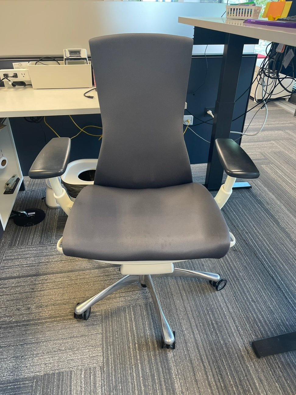 Task Chair - Embody  - white back / grey fabric - worn