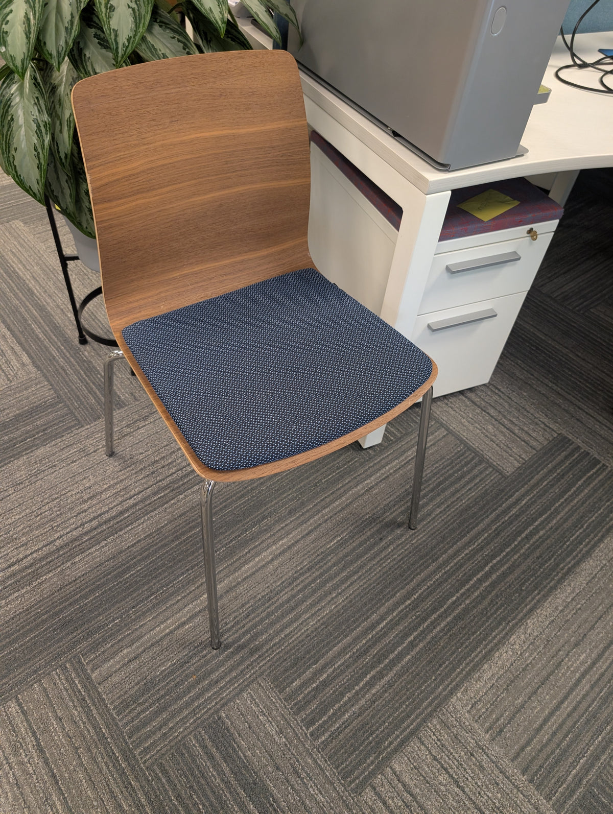Side Chair - Dauphin - Blue Fabric Cushion with Wood Finish