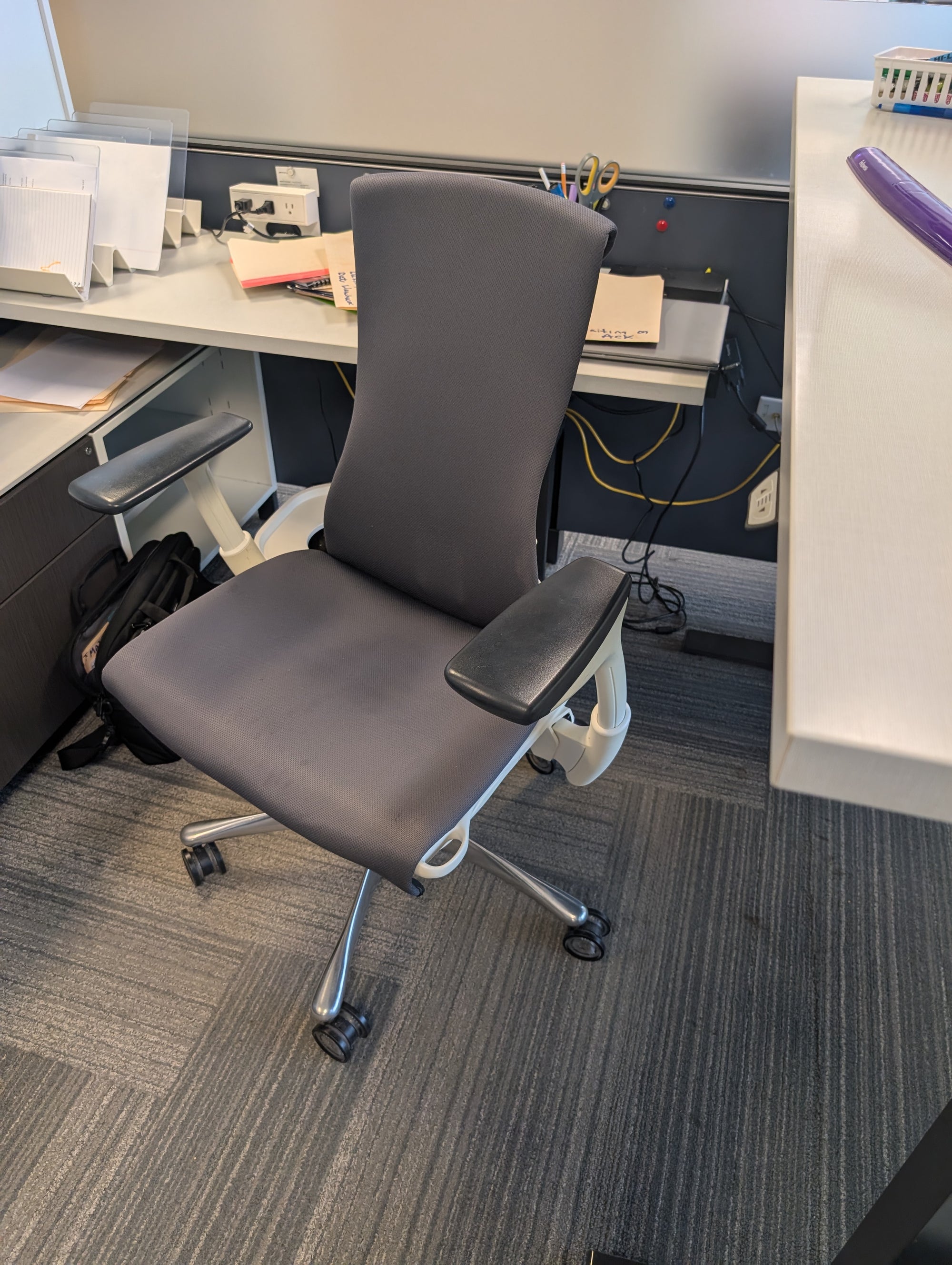 Task Chair - Embody  - white back / grey fabric - worn